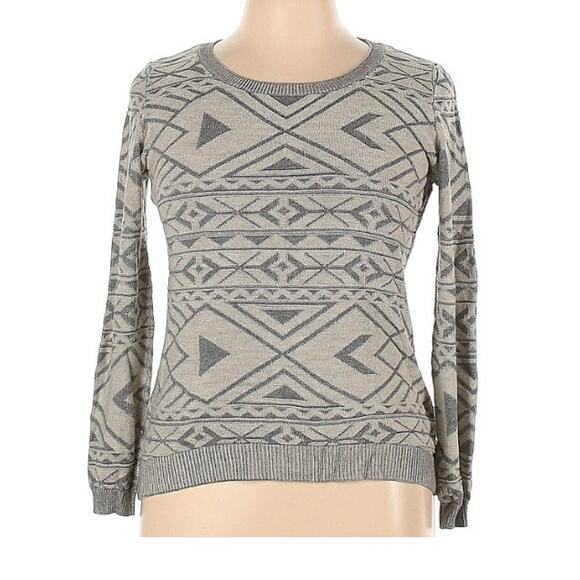 Pink Rose Grey Aztec Print Sweater XL Cotton Blend Long Sleeve Pullover - Picture 1 of 10
